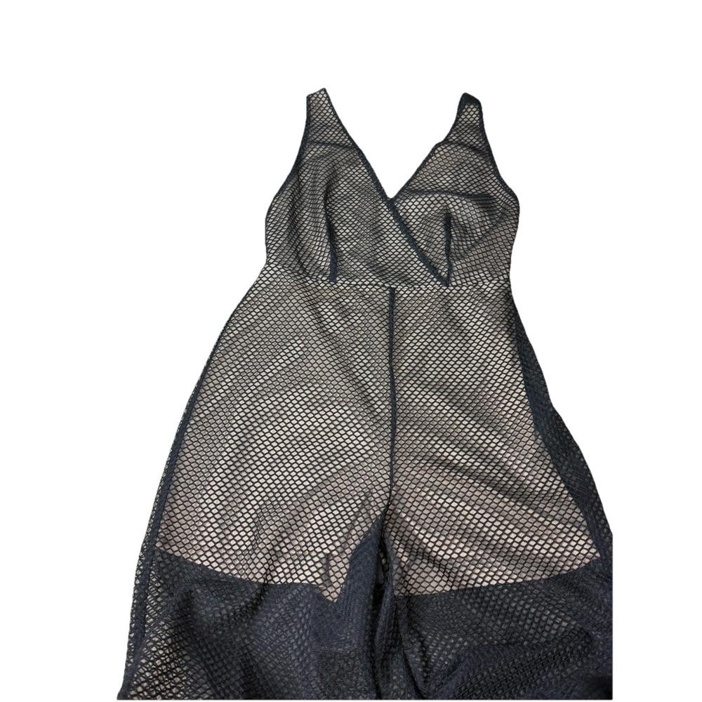 Women Honey Punch Black Overlay Fishnet Maxi Jumpsuit-Romper Edgy Club wear Goth - Picture 6 of 13